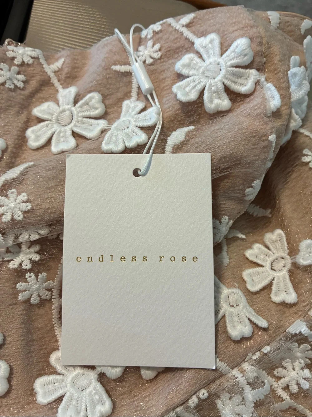 Endless Rose Nude and White Strapless Floral Lace Midi Dress - Picture 6 of 8